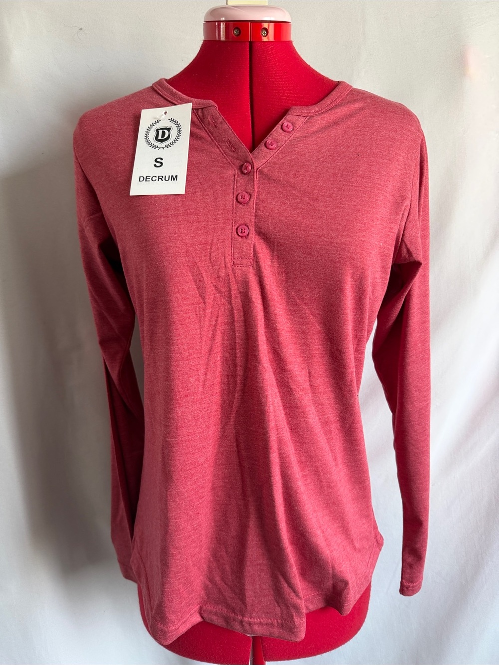 Decrum Women's Long Sleeve Henley Tee in Rose